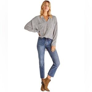 Z Supply Women's Black & White Striped Lalo Button-Up Long Sleeve Top Size XS/S